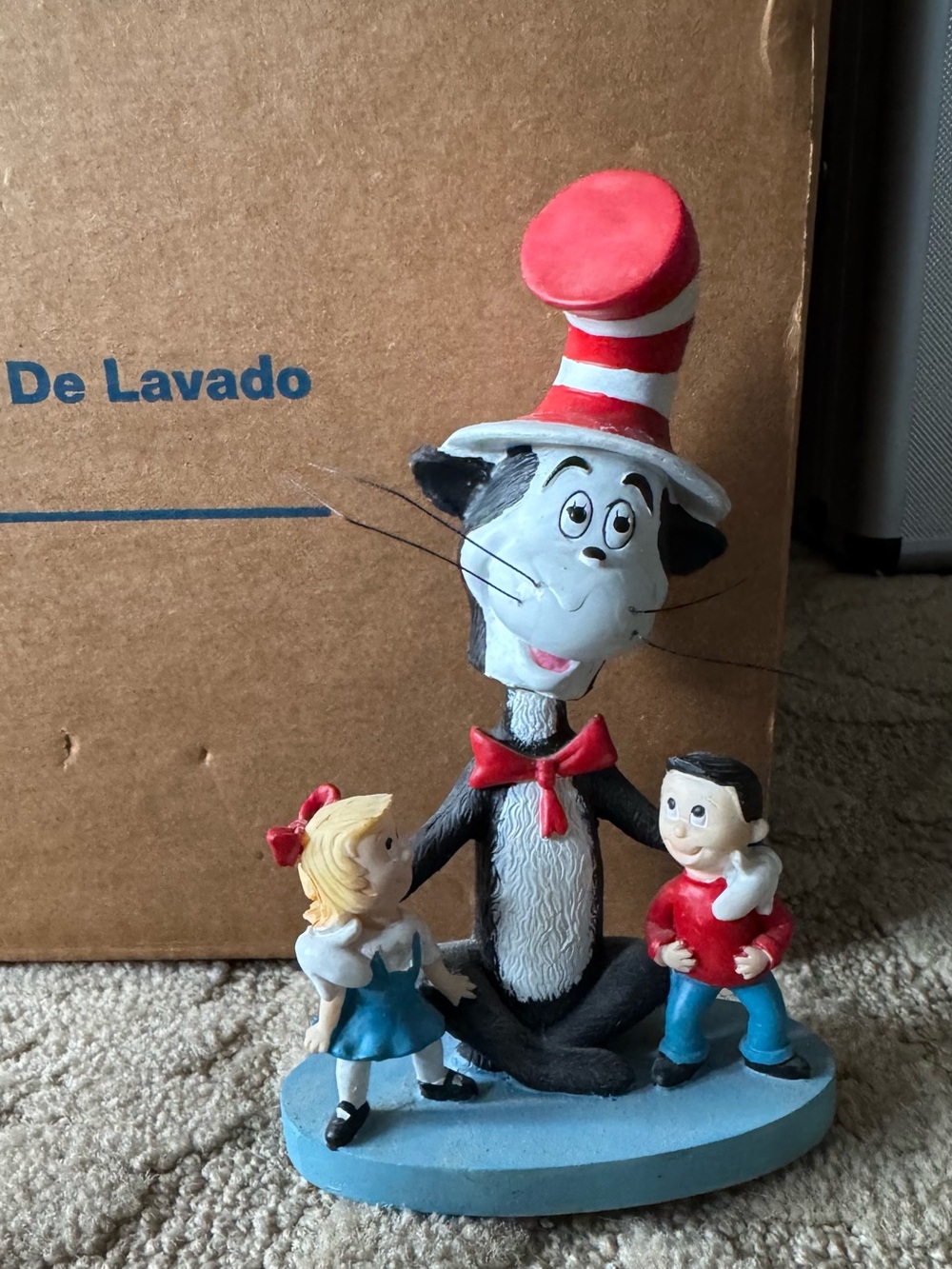Cat in the Hat Figurine with Two Children - Red, Black, Blue